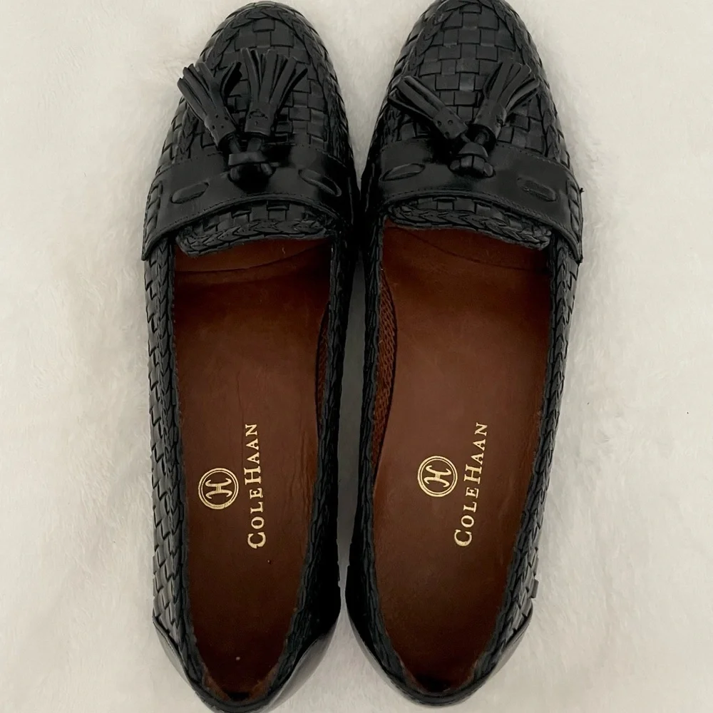 Cole Haan Black Woven Tassel Leather Loafers - Picture 4 of 5